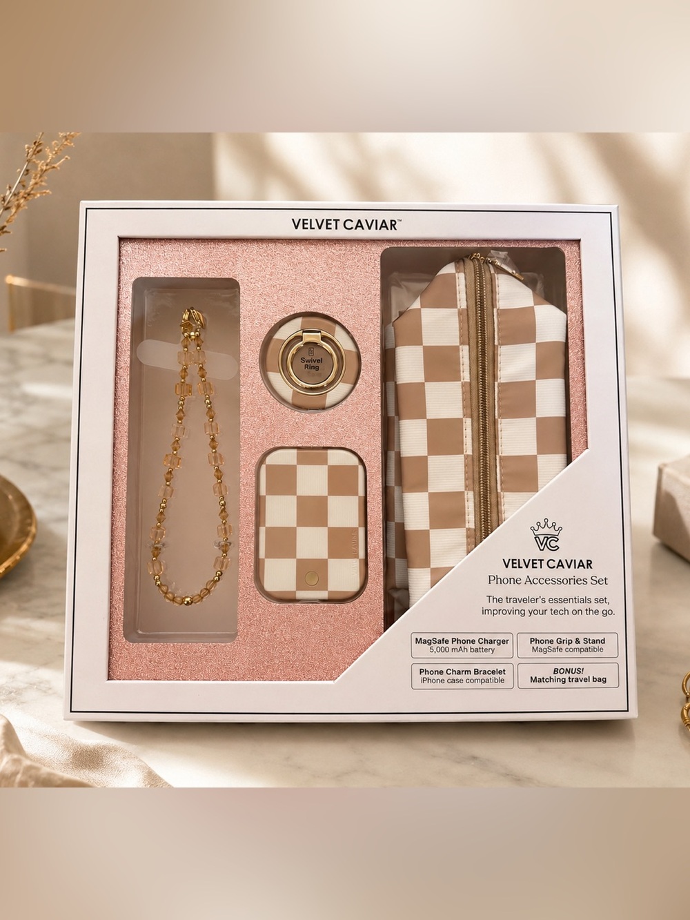 📱Velvet Caviar Large Gift Set (Phone charm +Ring+PowerPack+Bag)